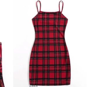 shein red plaid bodycon dress